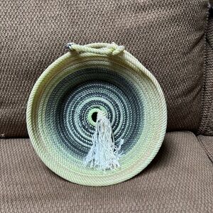 Handmade Rope Basket. Various Greens.  12 3/16”.